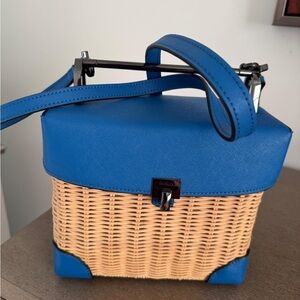 Mini Blue and Tan Woven Bag with Structured Design